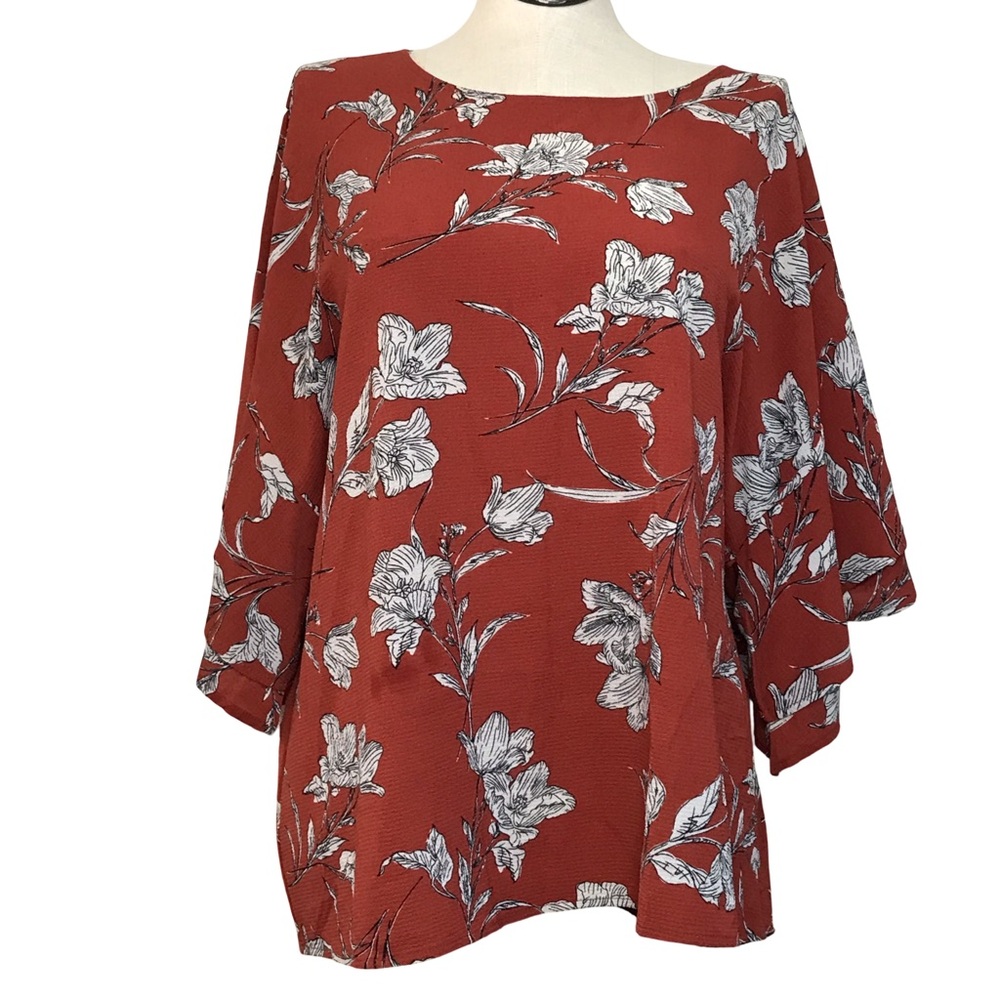 BOBEAU Tunic Top Women’s Size 2X Color Red Floral Print Pullover Crew Neck